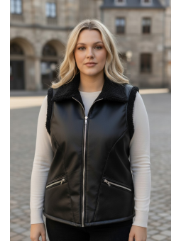 Chaleco de ecocuero con piel
