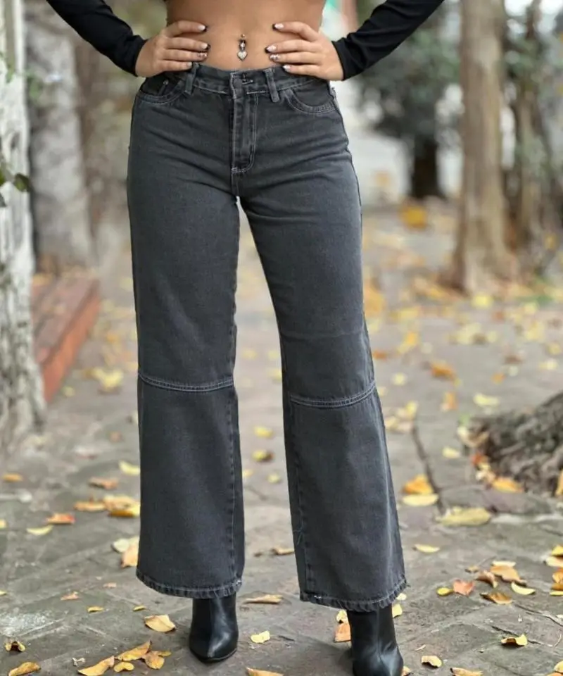 Wide leg gris recorte HB